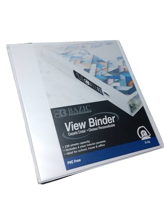 1" WHITE PVC-FREE SLANT-D RING VIEW BINDER W/ 4-PO