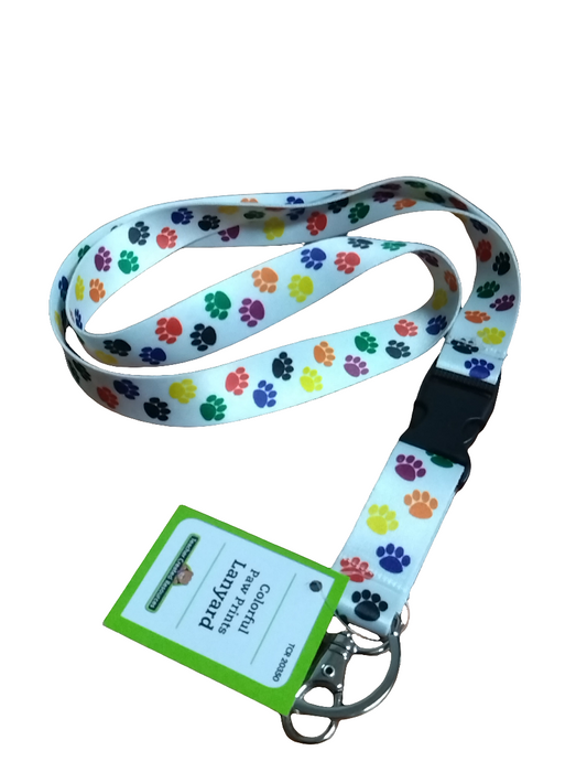 COLORFUL PAW PRINTS LANYARD