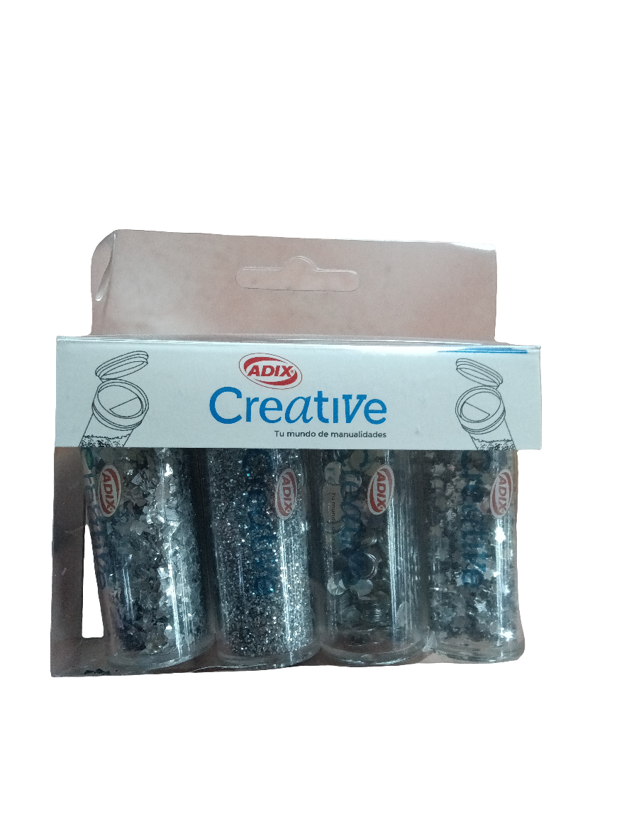 SET CONFETI/GLITTER PLATA 4 PCS