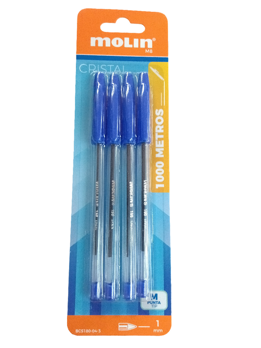 4 Boligrafos Cristal Azules