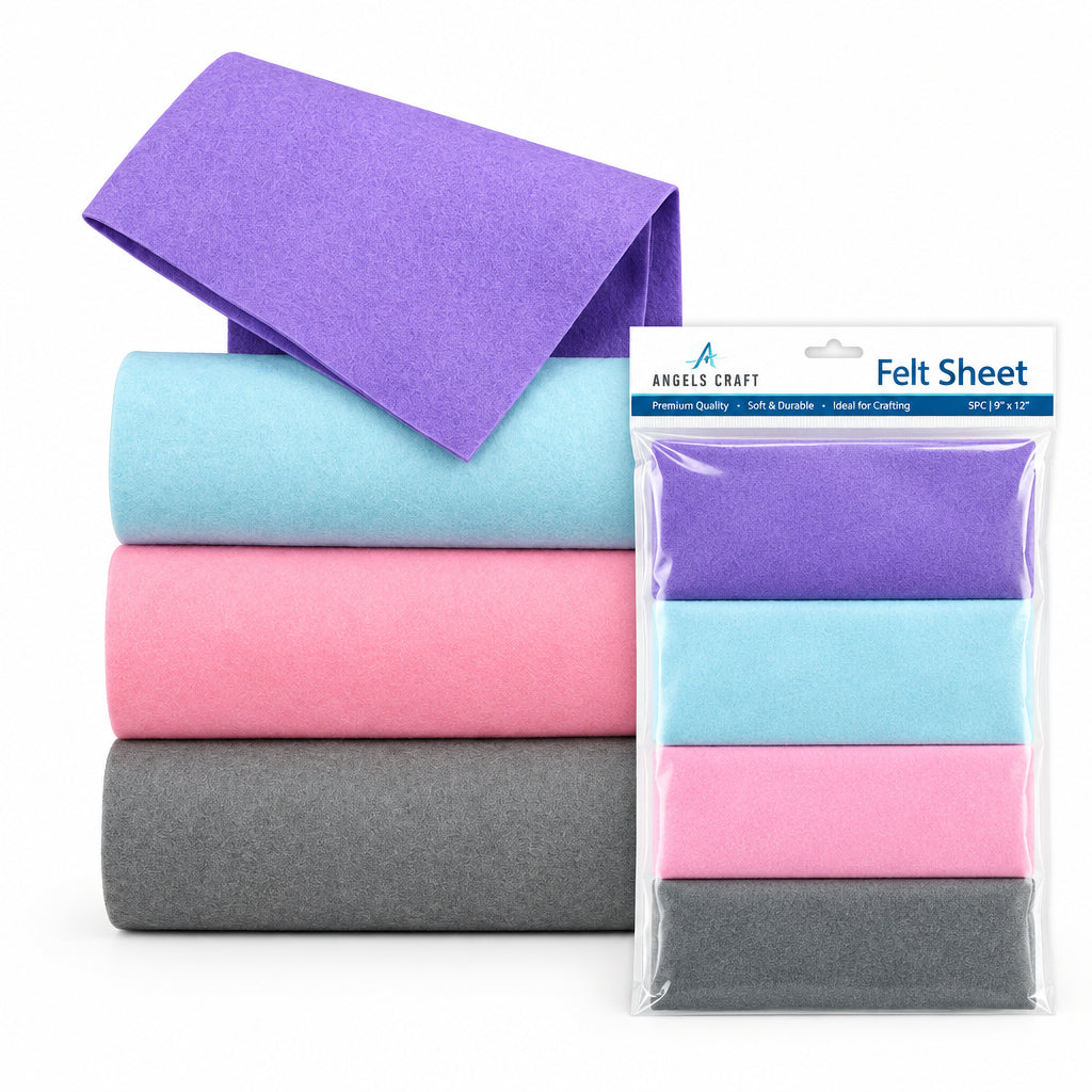 4 pc Felt Sheet Grey, Baby Blue, Purple, Pink 7x12