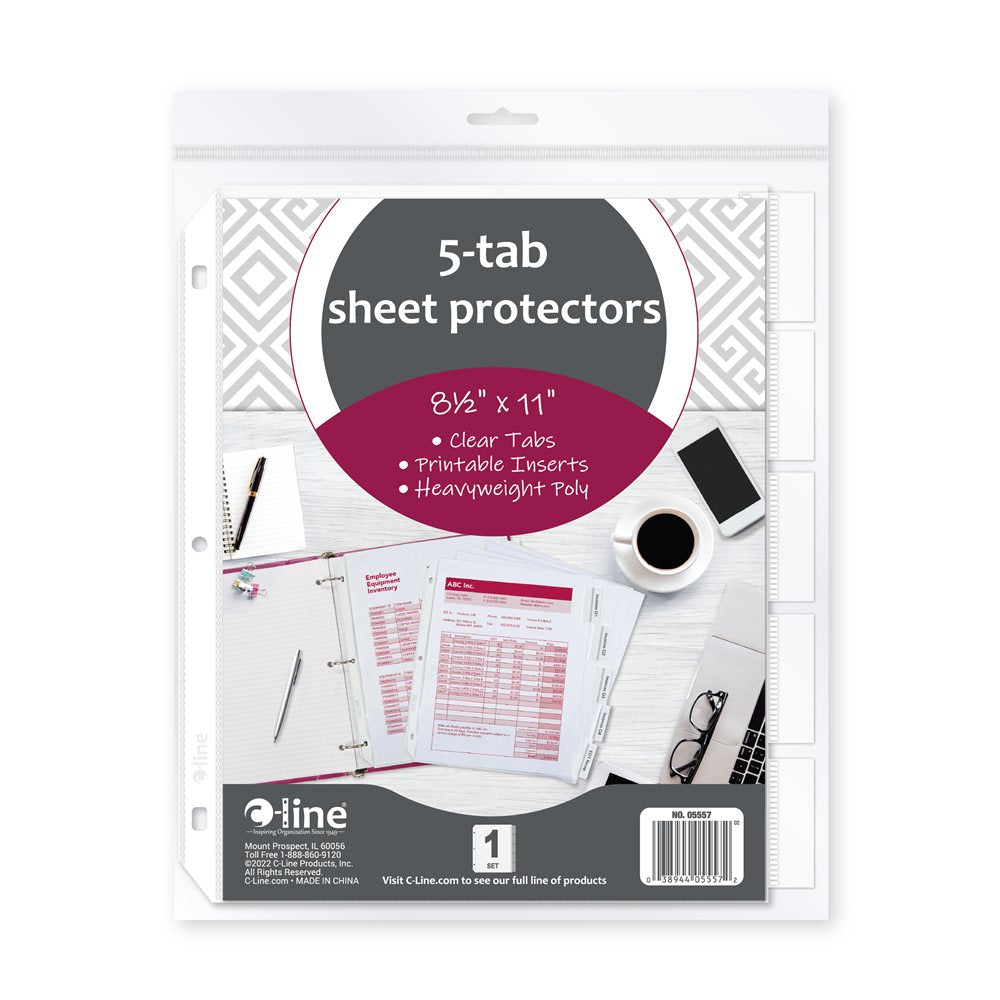 Polypropylene Sheet Protector with Index Tabs, clear tabs, 11 x 8 1/2, 5/ST, 05557
