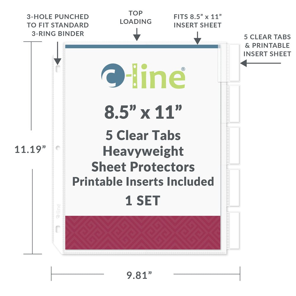 Polypropylene Sheet Protector with Index Tabs, clear tabs, 11 x 8 1/2, 5/ST, 05557