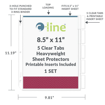 Polypropylene Sheet Protector with Index Tabs, clear tabs, 11 x 8 1/2, 5/ST, 05557