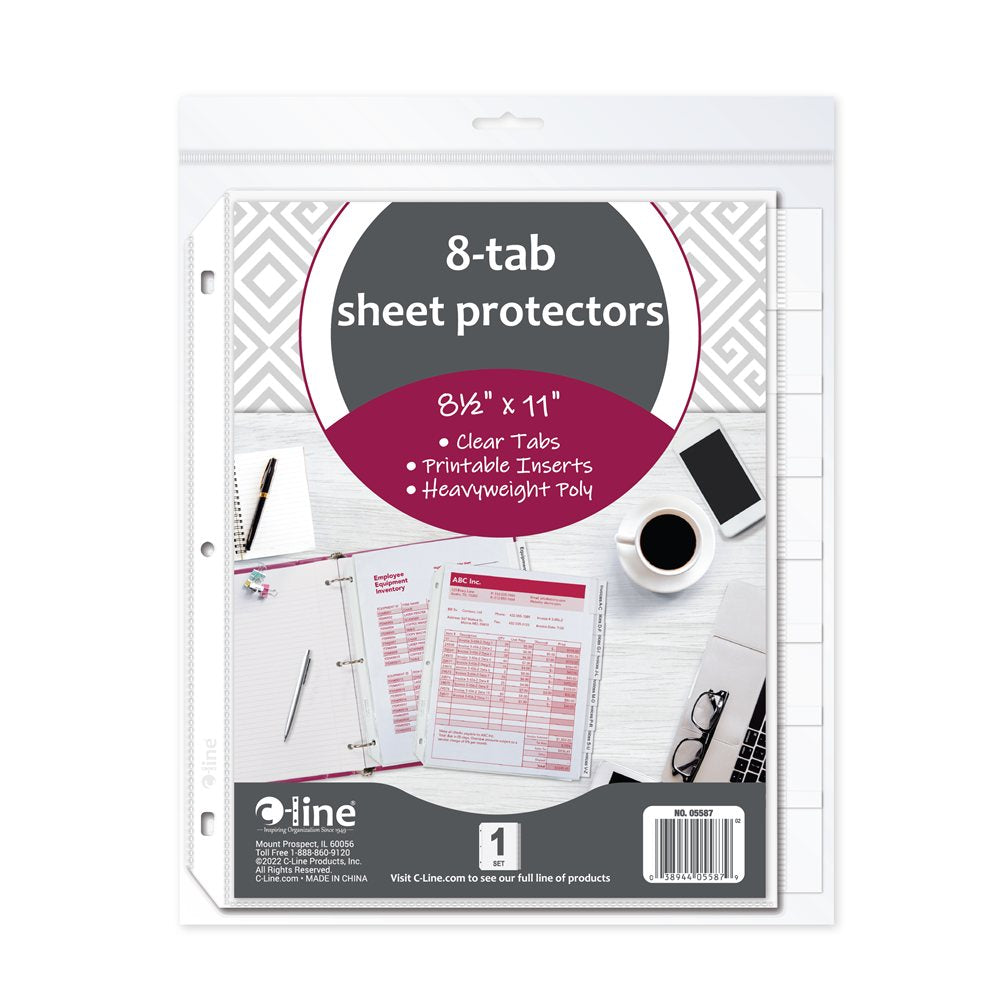 Polypropylene Sheet Protector with Index Tabs, clear tabs, 11 x 8 1/2, 8/ST