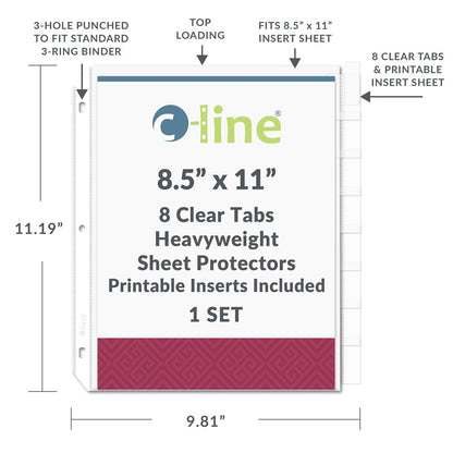 Polypropylene Sheet Protector with Index Tabs, clear tabs, 11 x 8 1/2, 8/ST