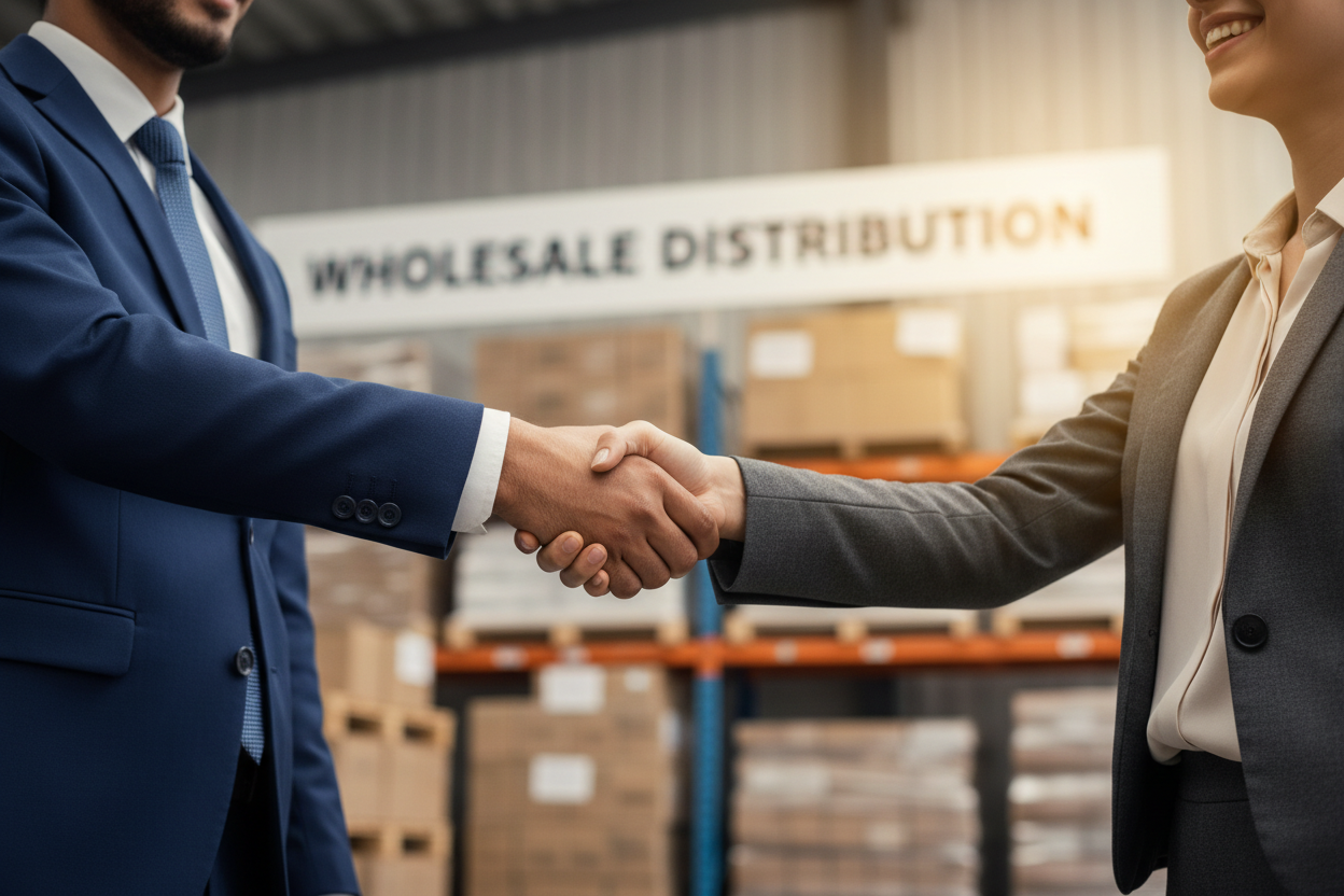 clientes mayoristas saludandose con la mano, close up