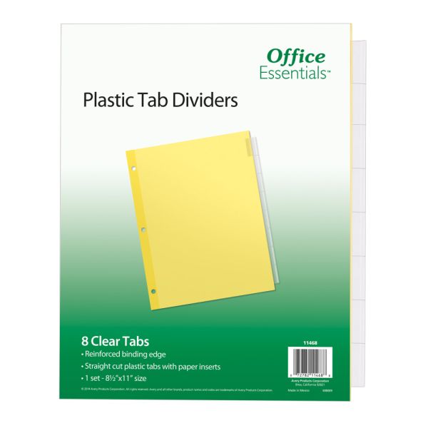 Plastic Insertable Dividers 8 Tab Letter Clear