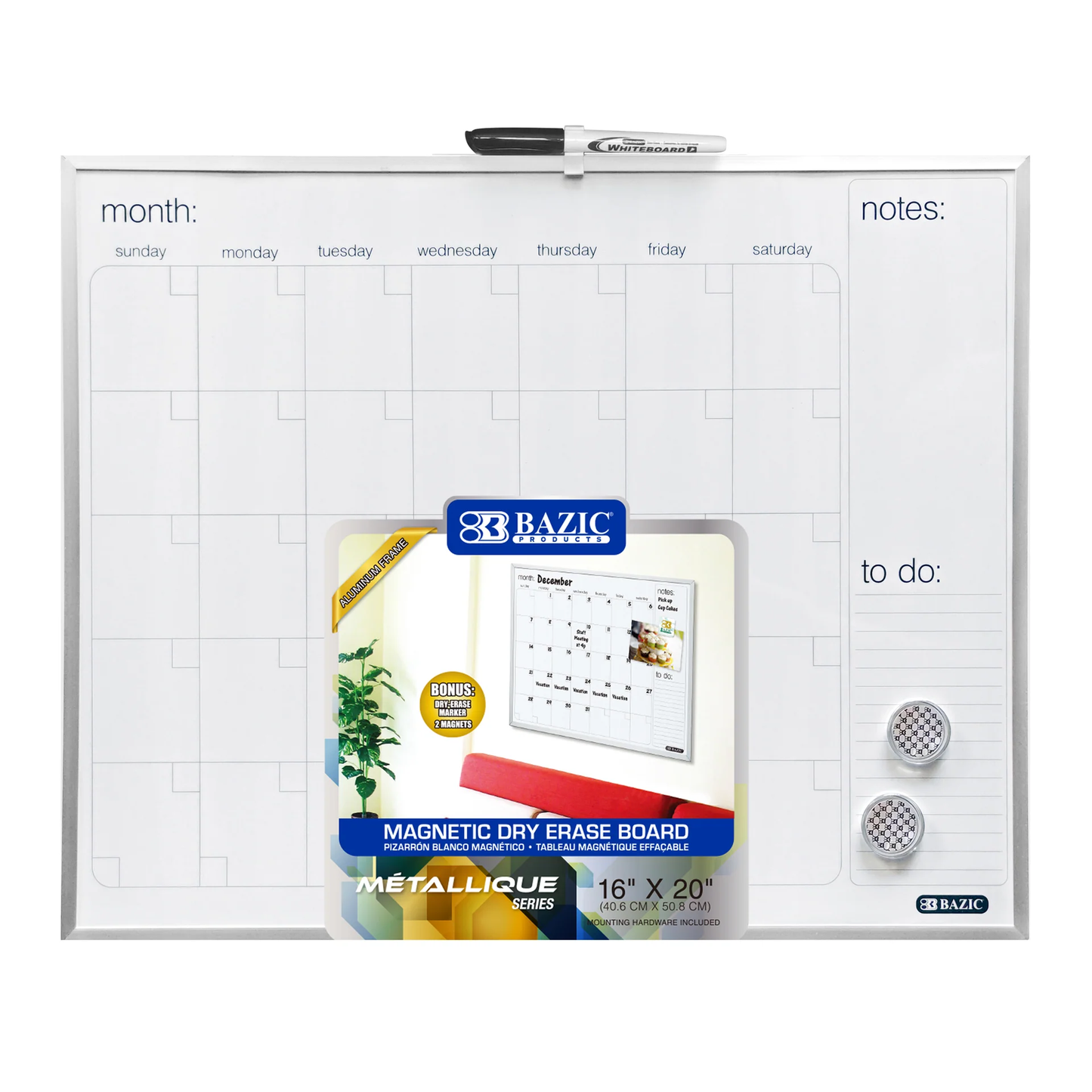 MAGNETIC DRY ERASE CALENDAR ALUMINIUM 16" X 20"