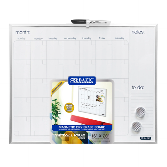 MAGNETIC DRY ERASE CALENDAR ALUMINIUM 16" X 20"