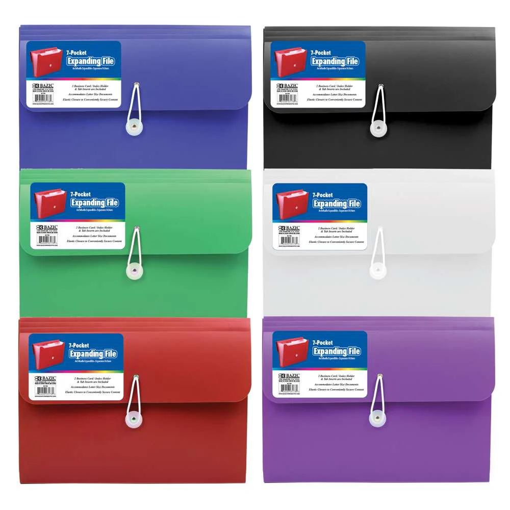 EXPANDING FILE PLASTIC | LETTER | 7-POCKETS | ASST COLOR