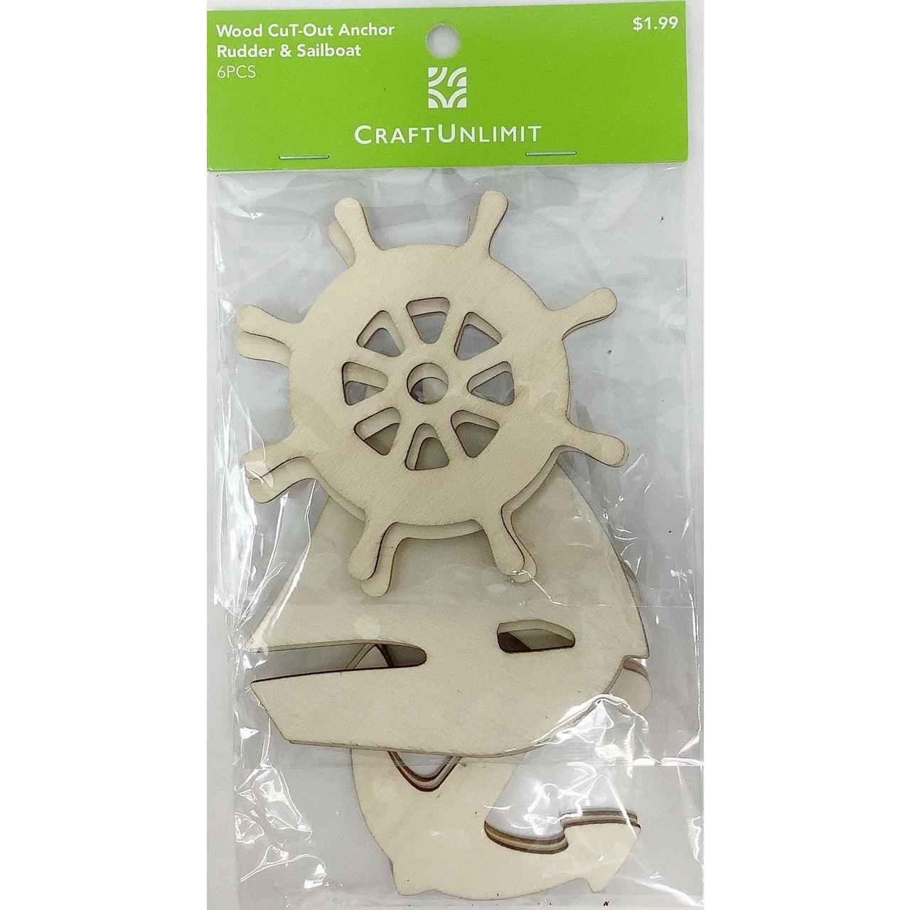 WOOD CUT-OUTS ANCHOR, RUDDER AND SAILBOAT