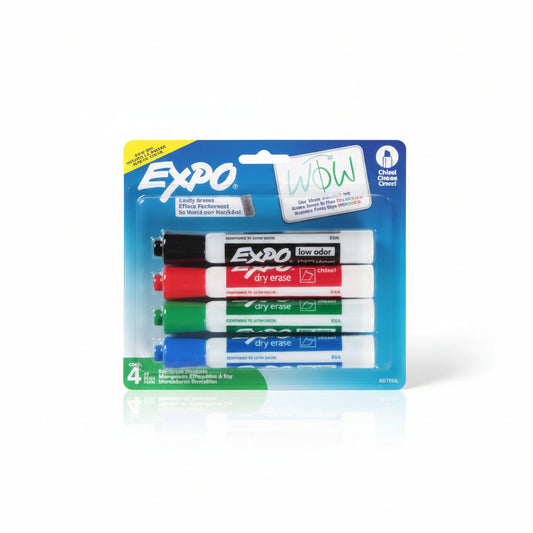 EXPO Dry Erase Markers Low Odor Ink Chisel Pkg. 4 Colors