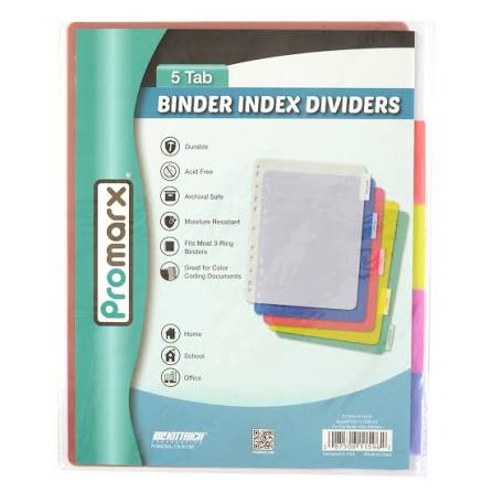 INDEX DIVIDERS PLASTIC PRESENTATION 5 TAB
