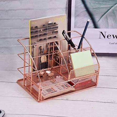 Rose Gold Desk Organizer with Drawer Pen Holder Office Accessories.