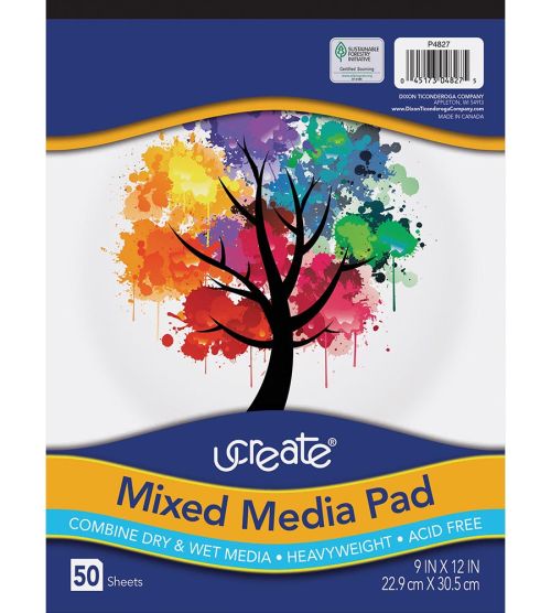 UCREATE® MIXED MEDIA PAD WHITE 9X12 50 SHEETS