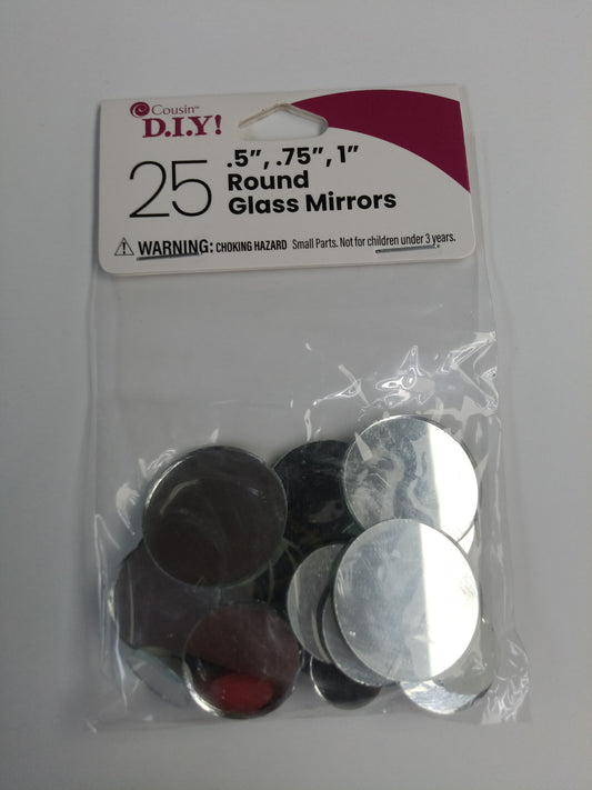 COUSINDIY ROUND GLASS MIRRORS 25/PKG-0.5"-1"