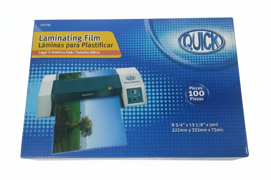 Laminating Pouch Film OFICO 75 Mic 222mmx333mm/ 8 3/4"x13 1/8"x 3mil (100 Pcs P/Pck)