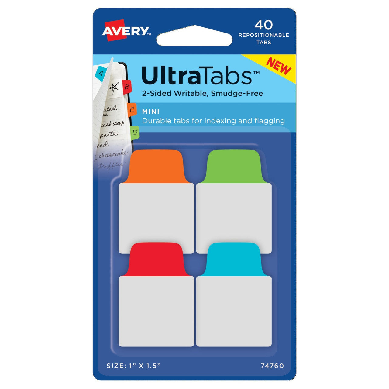 ULTRA TABS 1"X1.5" 40 PRIMARY COLOR REPOSITIONABLE
