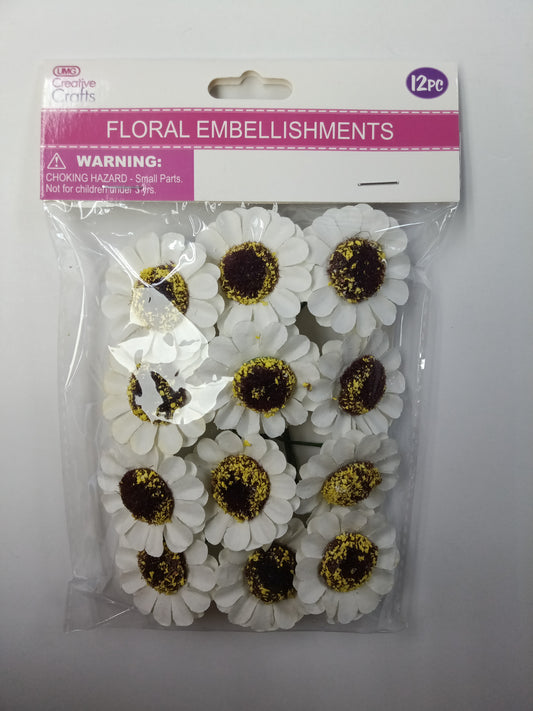 FLORAL EMBELLISHMENTS DAISY WHITE 12PCS
