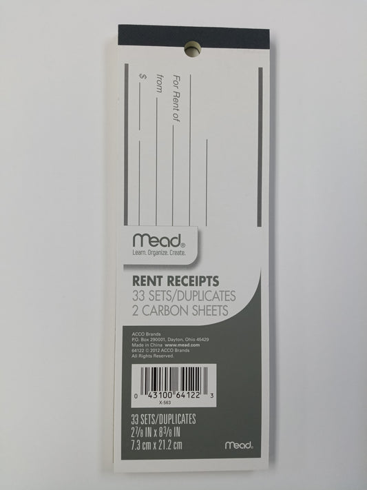 RENT RECEIPTS BOOK DUPLICATES 33 SHETS
