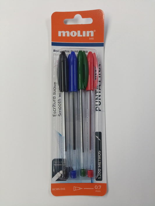 4 Boligrafos Punta Fina Asst