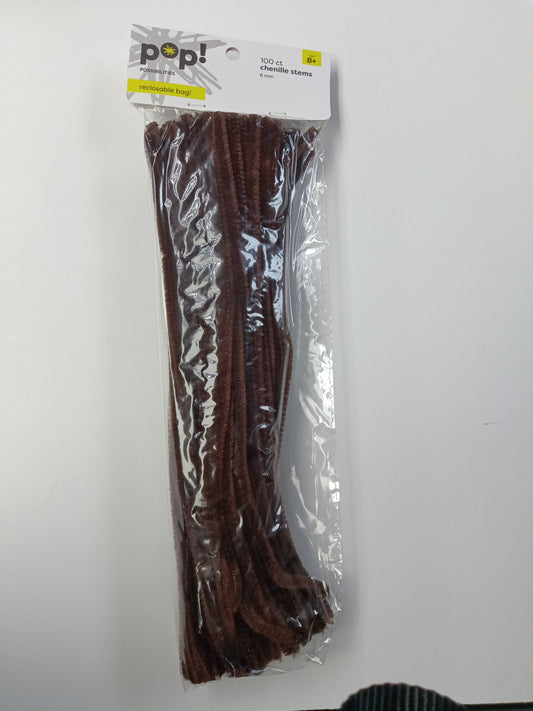 Chenille Stems Brown 6MM 100pc