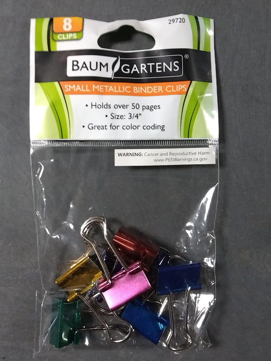 BINDER CLIPS SMALL 3/4" ASSORTED COLORS PQ.8