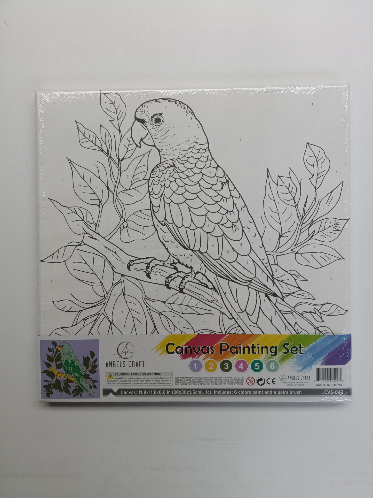 CANVAS PAINT PARROT SET, INCLUDES 6 COLORS 1 BRUSH