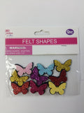 FELT BUTTERFLY GLITTER 9PC 3X2CM