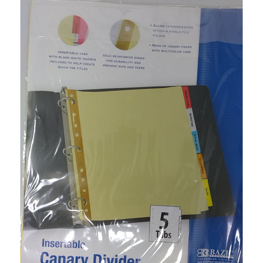 CANARY PAPER DIVIDERS W/5 INSERTABLE COLOR TABS