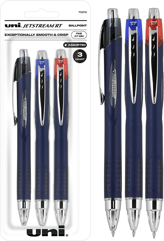 UNIBALL JETSTREAM RT BALLPOINT PENS FINE 0.7MM ASSORTED 3PK