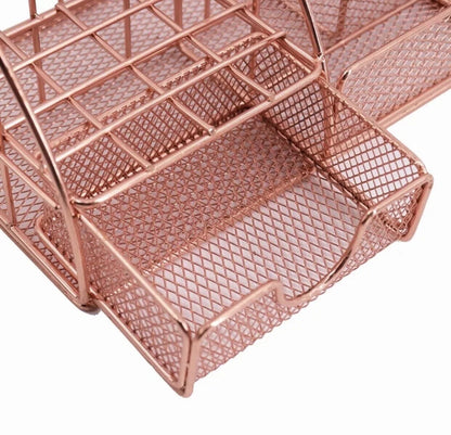 Rose Gold Desk Organizer with Drawer Pen Holder Office Accessories.