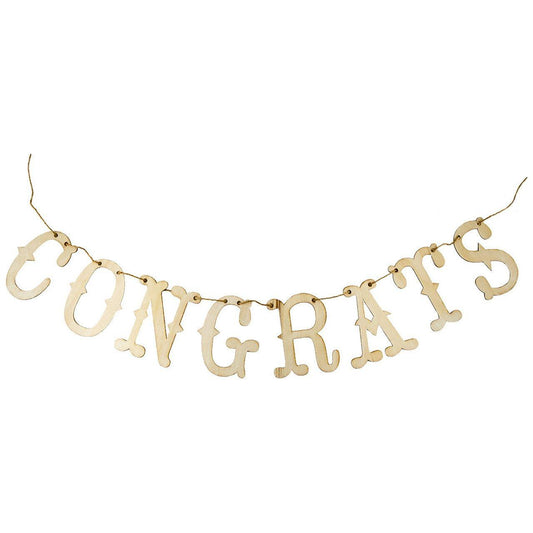 LASER-CUT WOODEN BANNER CONGRATS 4.5''X27''